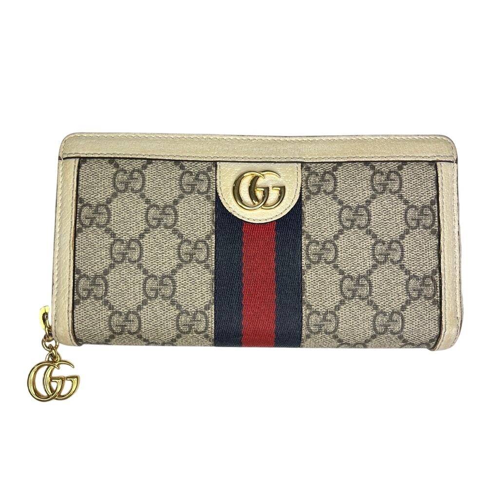 Gucci Ophidia GG Supreme Zip Around Wallet Web Stripe Double G 523154